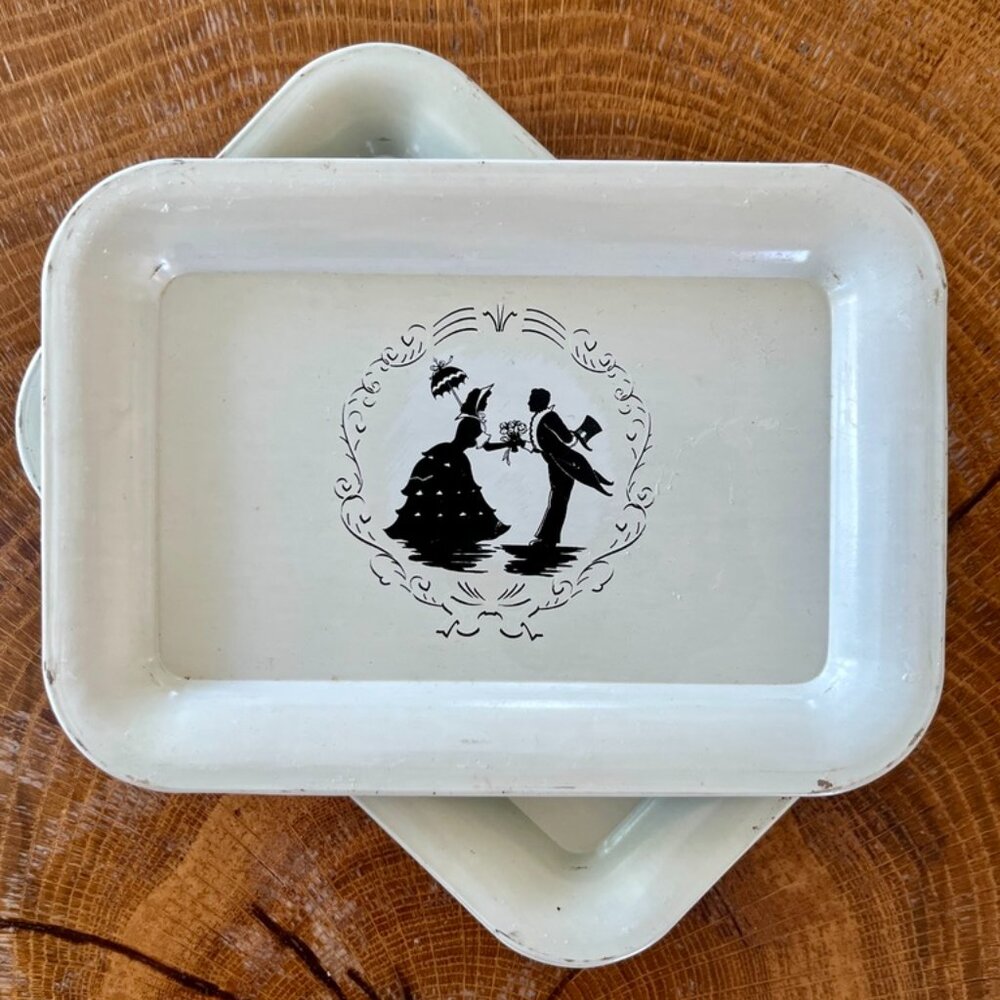 Vintage Tole Victorian Couple Snack Trays- Set of 7